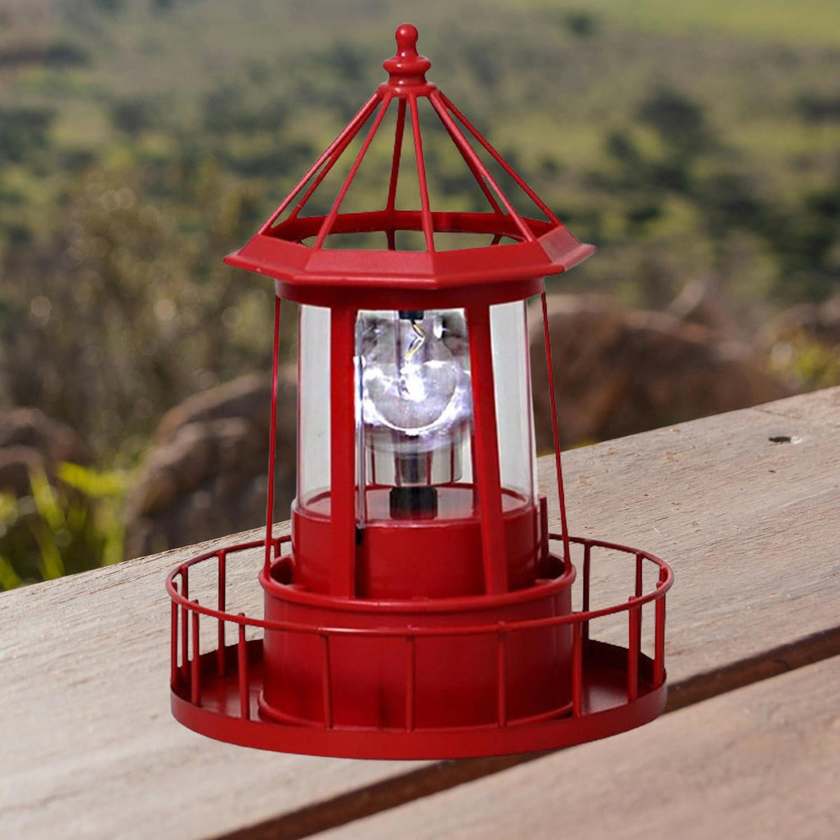 Waterproof Rotating Solar Lighthouse Statue O32758