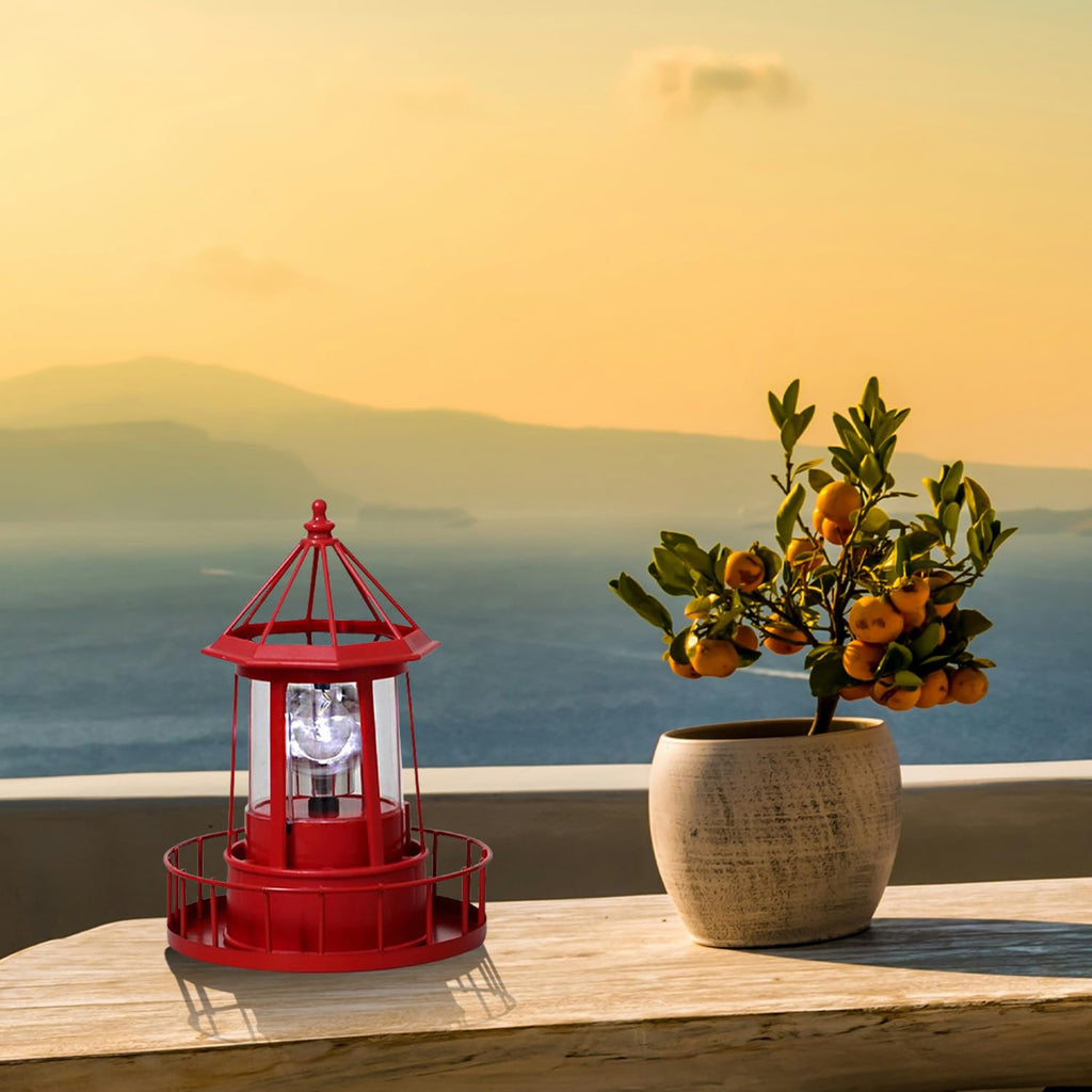 Waterproof Rotating Solar Lighthouse Statue O32758
