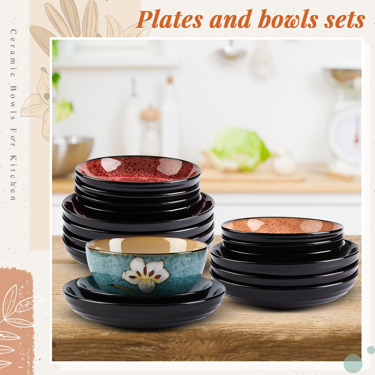 12 Pcs Floral Ceramic Dinnerware Set for 4 O226072