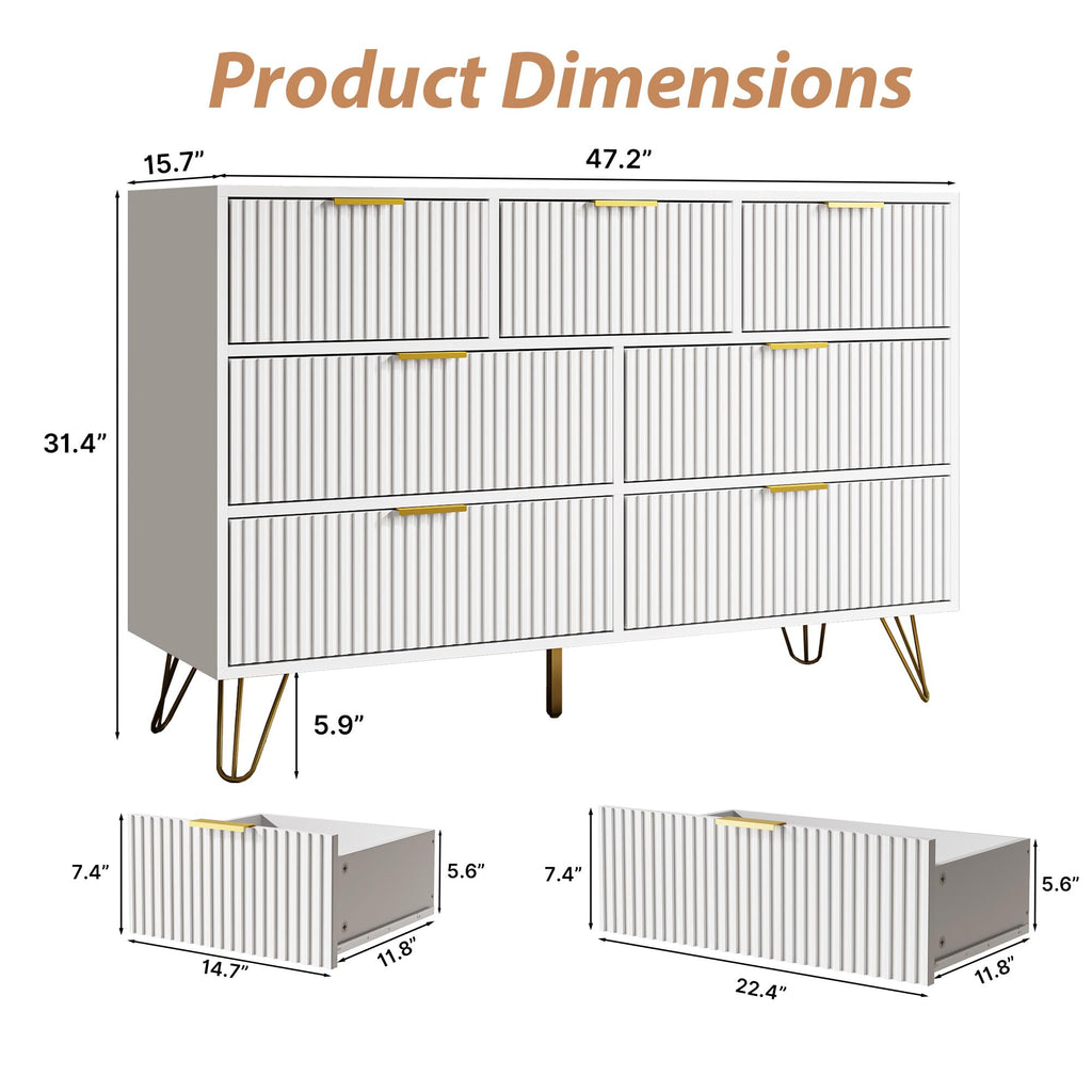 White 7 Drawer Fluted Dresser R2579