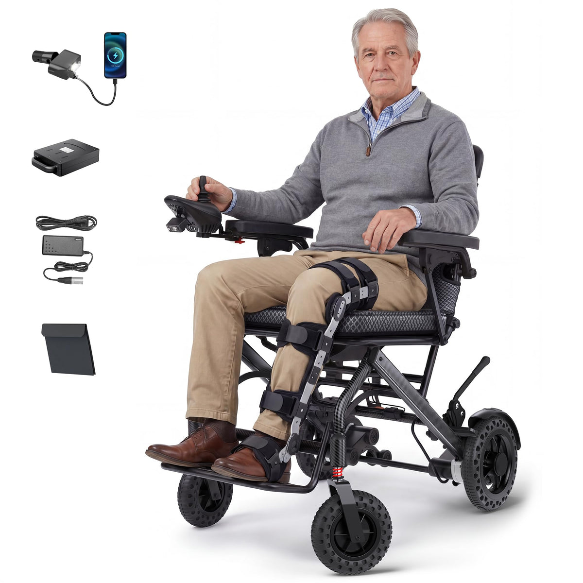 32lbs Foldable Electric Wheelchair 360W Dual Motor 220 lbs Capacity R46537
