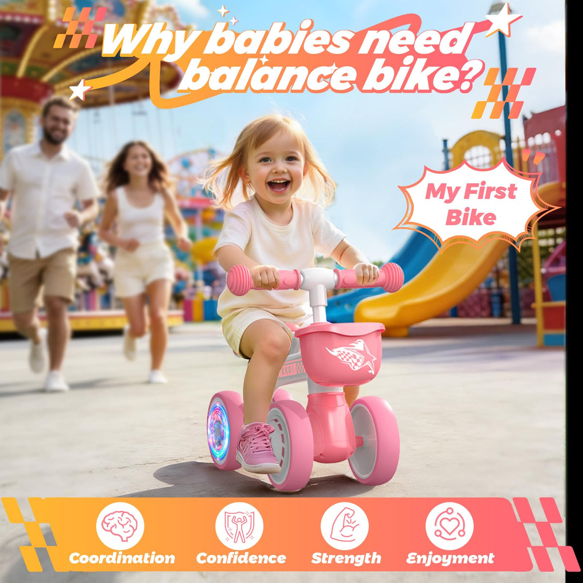 Pink Toddler Balance Bike with Silent Wheels K50380