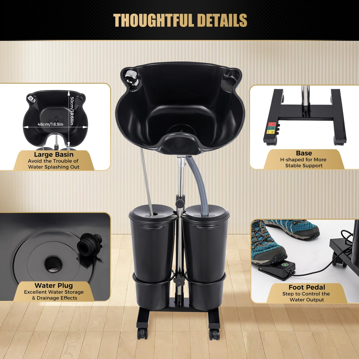 Portable Height and Angle Adjustable Shampoo Basin with Electric Pump T123
