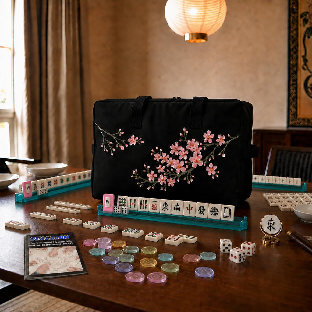 Complete American Mahjong Set with 166 Tiles, Racks, Pushers, Dice, Chips, Instructions & Bag L7324