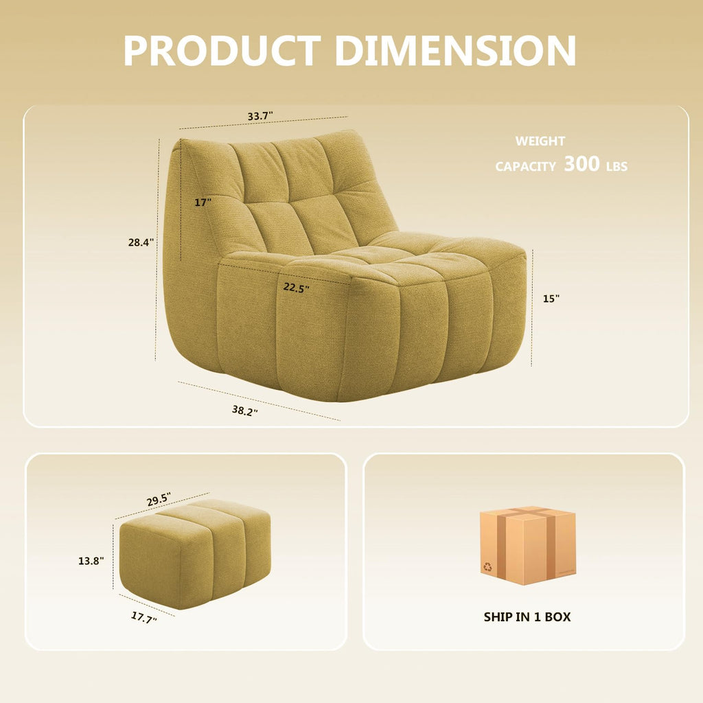 Yellow Memory Foam Bean Bag Chair with Ottoman Q104703