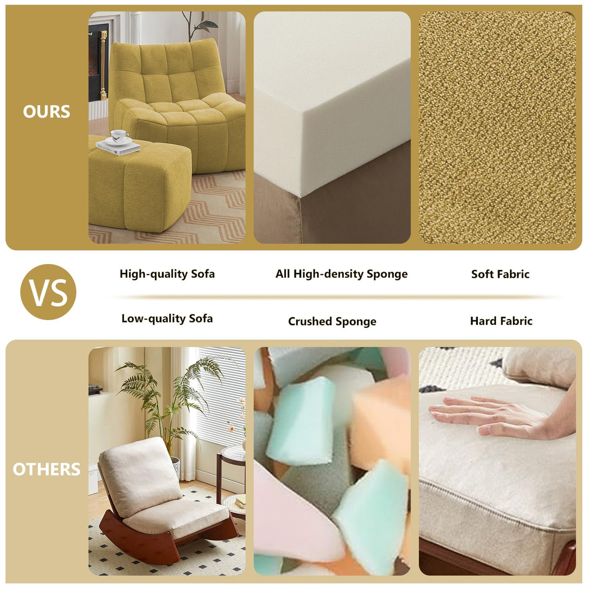 Yellow Memory Foam Bean Bag Chair with Ottoman Q104703