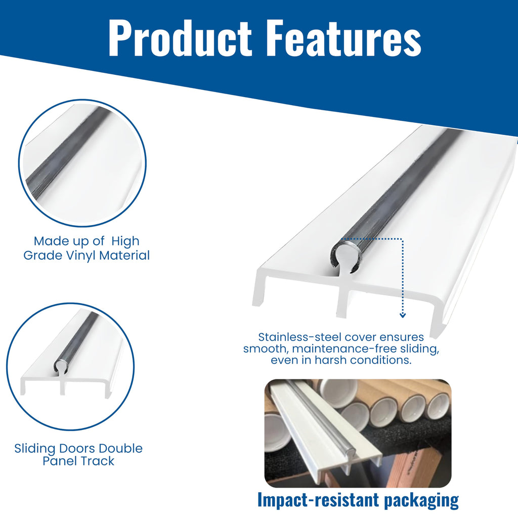 Vinyl Sliding Door Track with Stainless Steel Cover White 72 Inches H77668