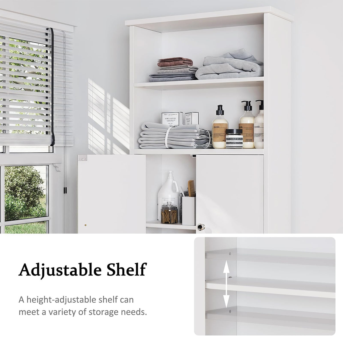 White Over the Toilet Storage Cabinet with Adjustable Shelf G595