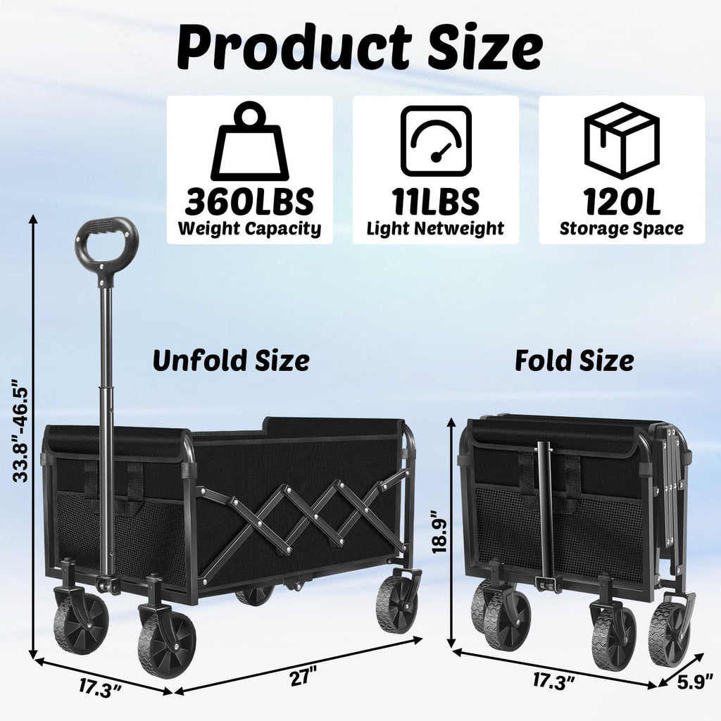 Foldable Collapsible Wagon Cart with Adjustable Handle U53024