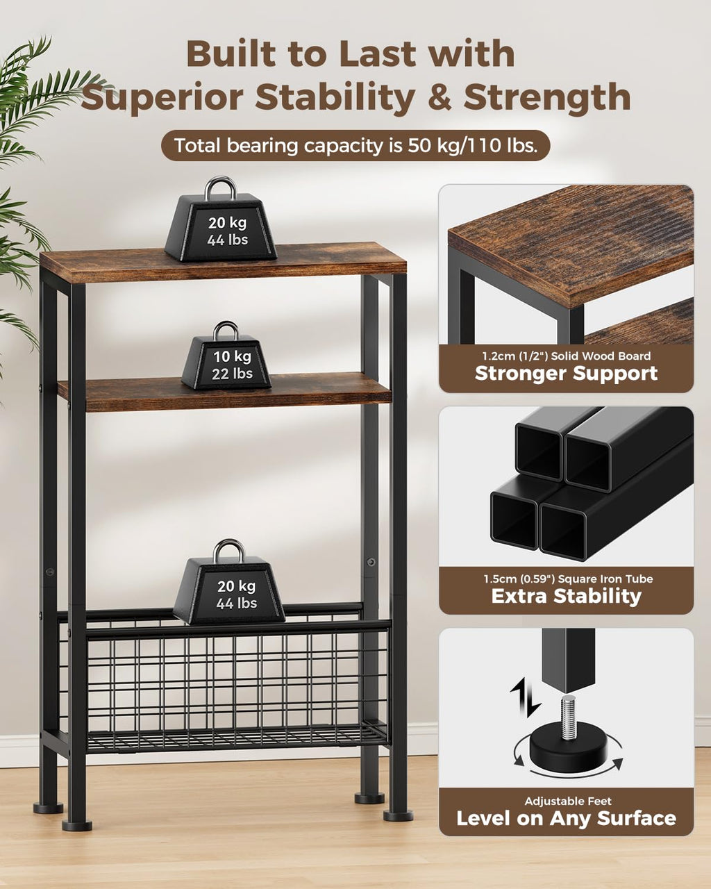 Narrow 3-Tier Wooden Side Table A102