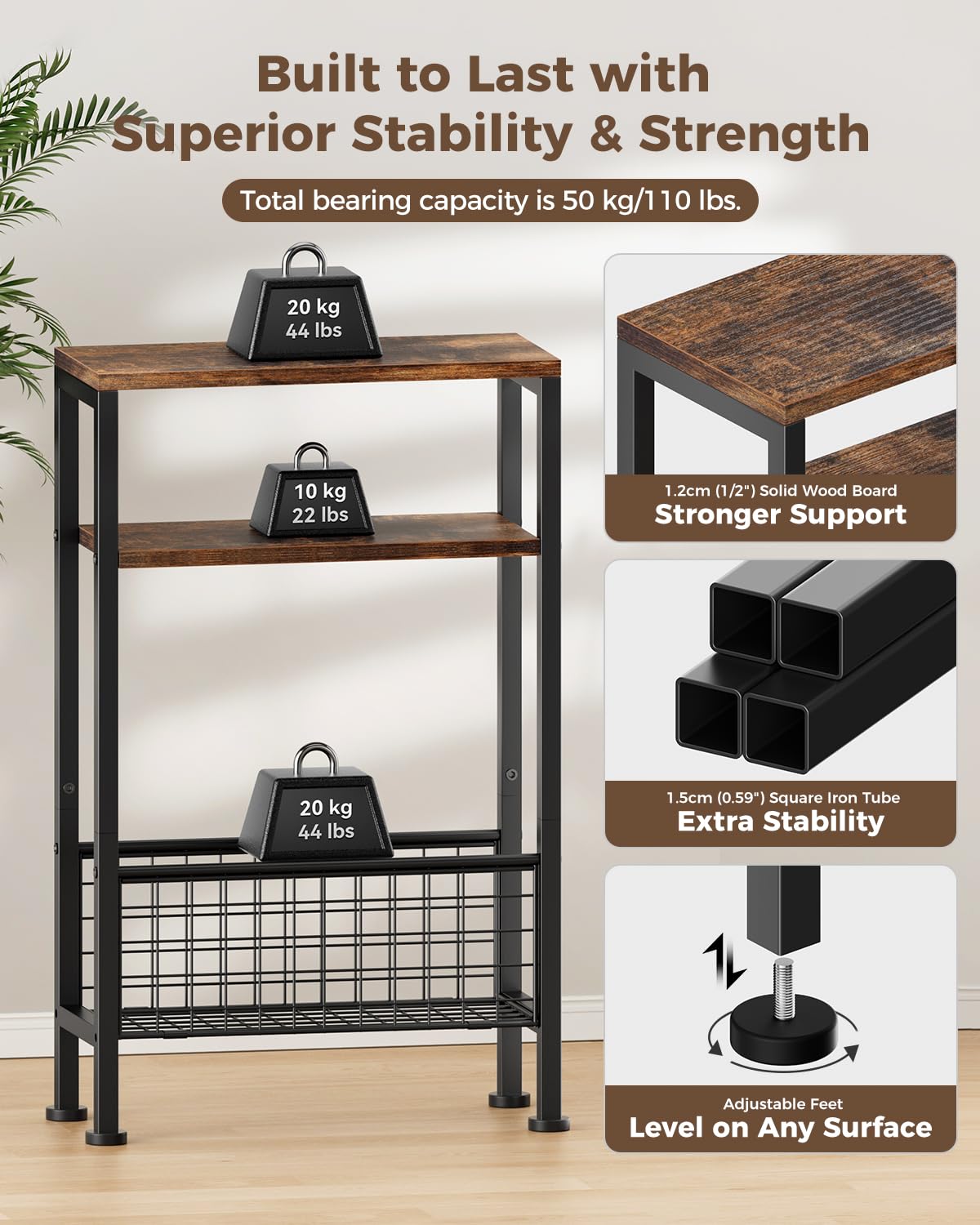 Narrow 3-Tier Wooden Side Table A102