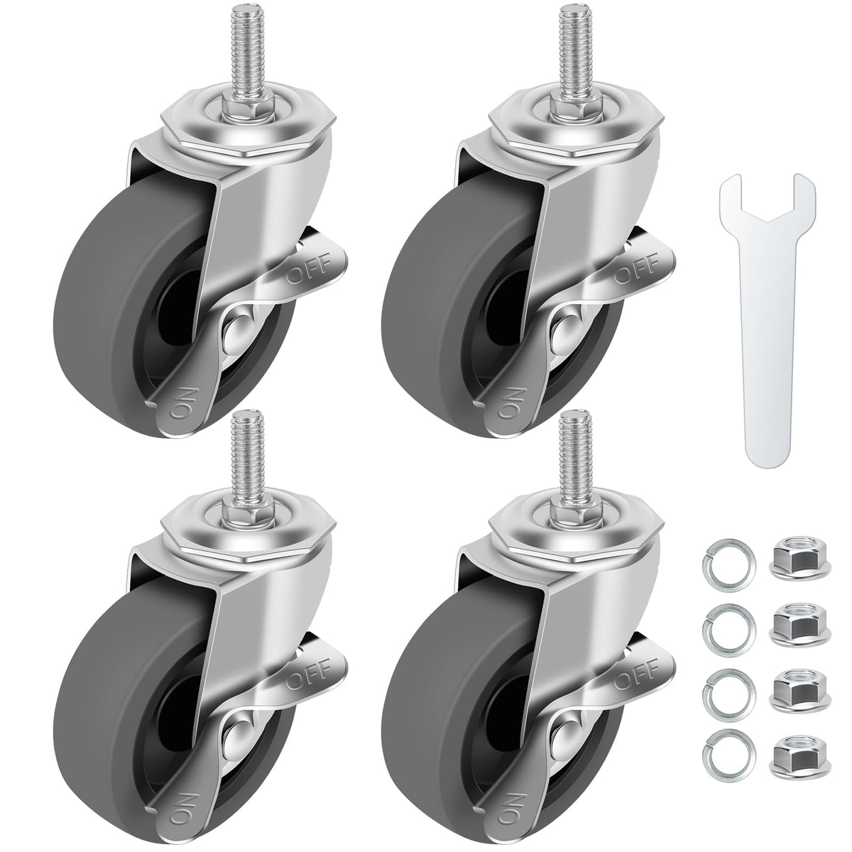 3" Locking Swivel Threaded Stem Casters Set of 4 D540765