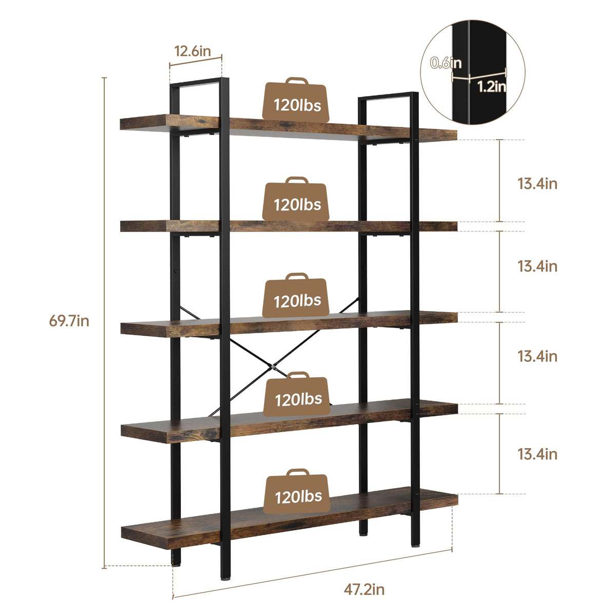 Heavy Duty 5 Tier Industrial Bookcase V480654