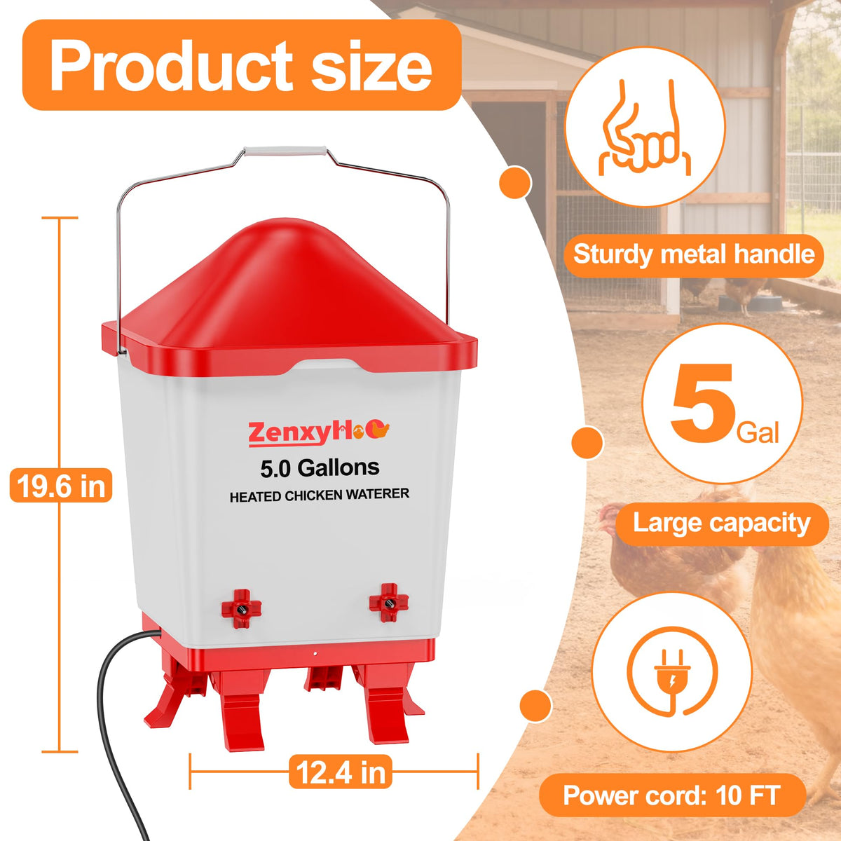 5.0 Gal Heated Chicken Waterer Bucket E6691