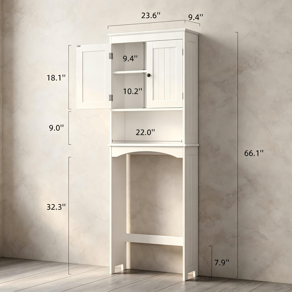 Over The Toilet Storage Cabinet with Open Shelf White Z225
