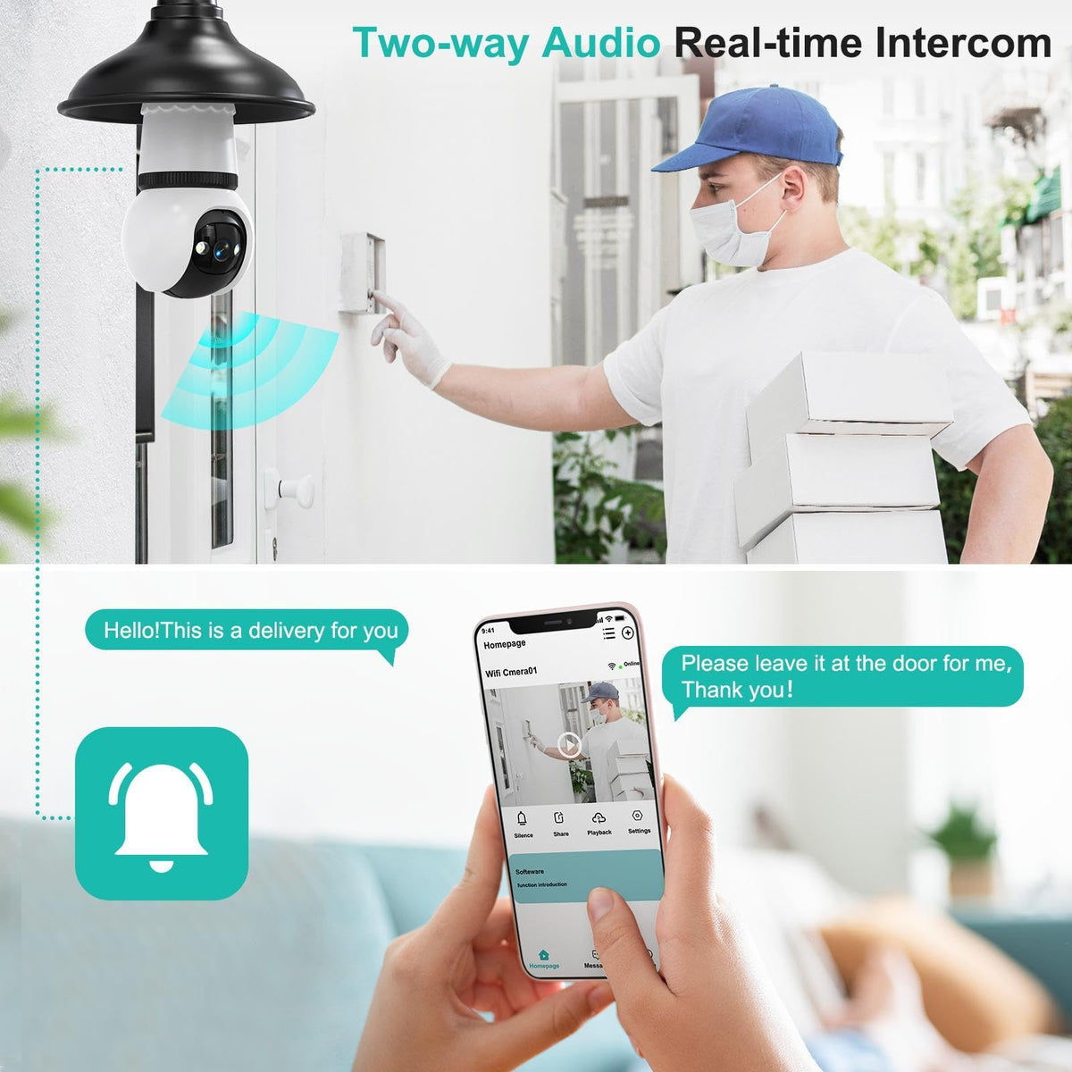 Light Bulb Security Camera 2K Color Night Vision Motion Detection Siren Alarm Two-Way Audio I436