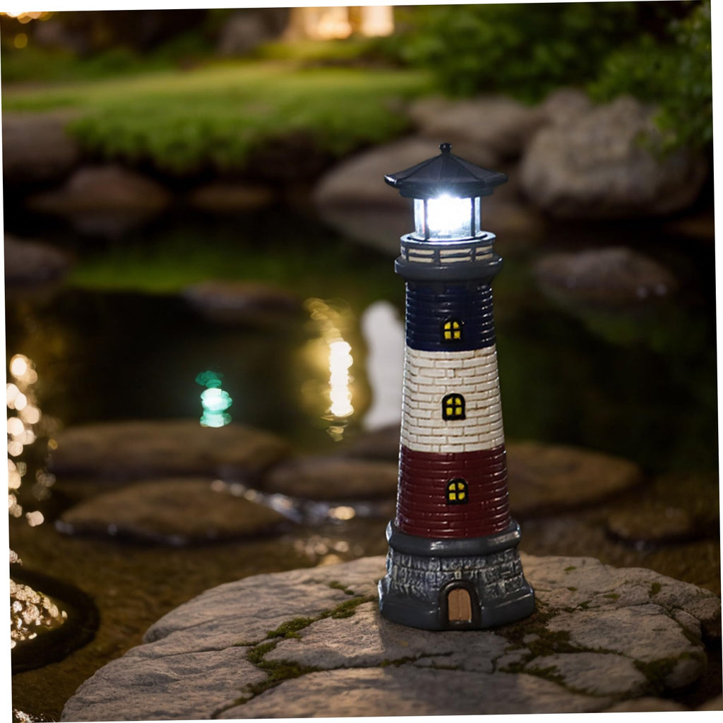 15" Tall Waterproof Resin Lighthouse Lamp with Rotating LED C39981