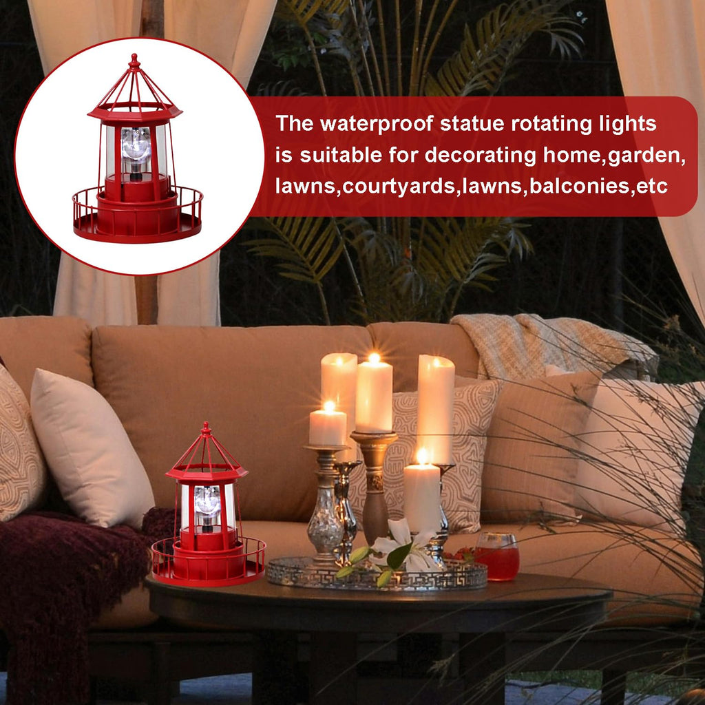 Waterproof Rotating Solar Lighthouse Statue O32758