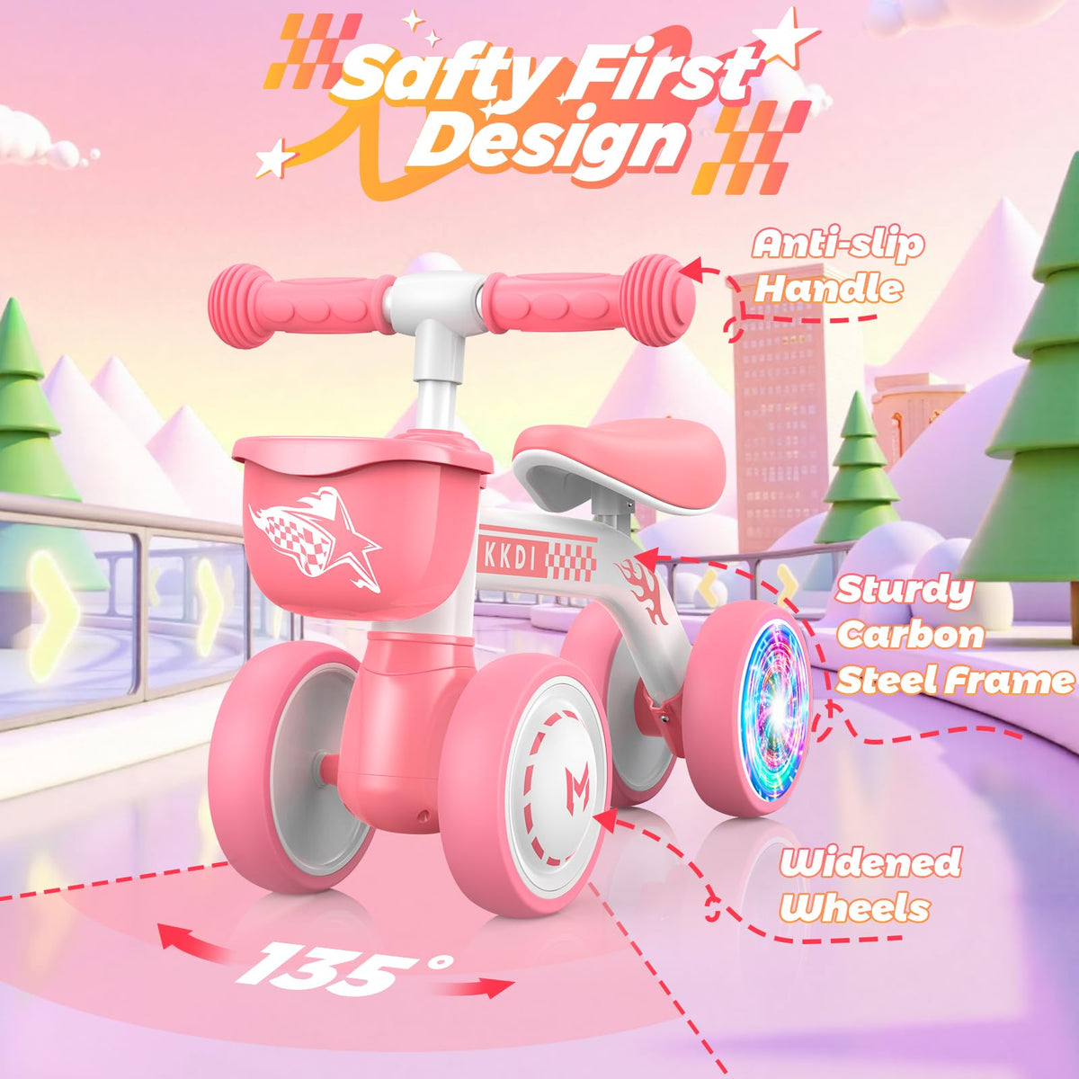 Pink Toddler Balance Bike with Silent Wheels K50380
