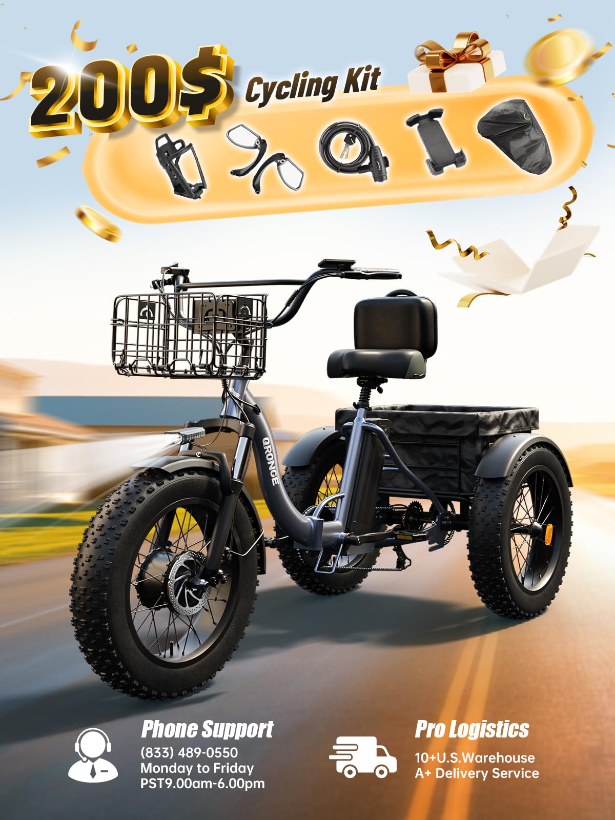 Electric Tricycle for Adults 1200W 36V 20AH Fat Tire Folding P3030