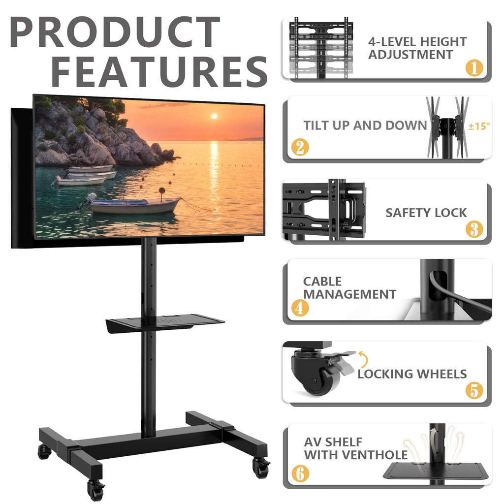 Mobile Dual TV Stand for Two 32-65 Inch Flat Panel Curved TV T539