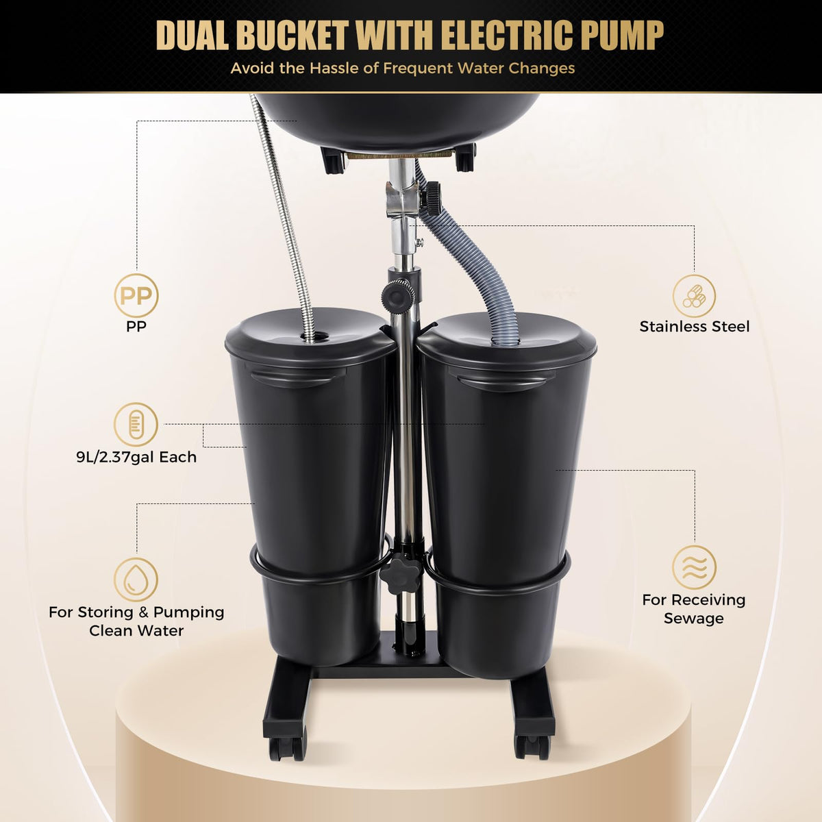 Portable Height and Angle Adjustable Shampoo Basin with Electric Pump T123