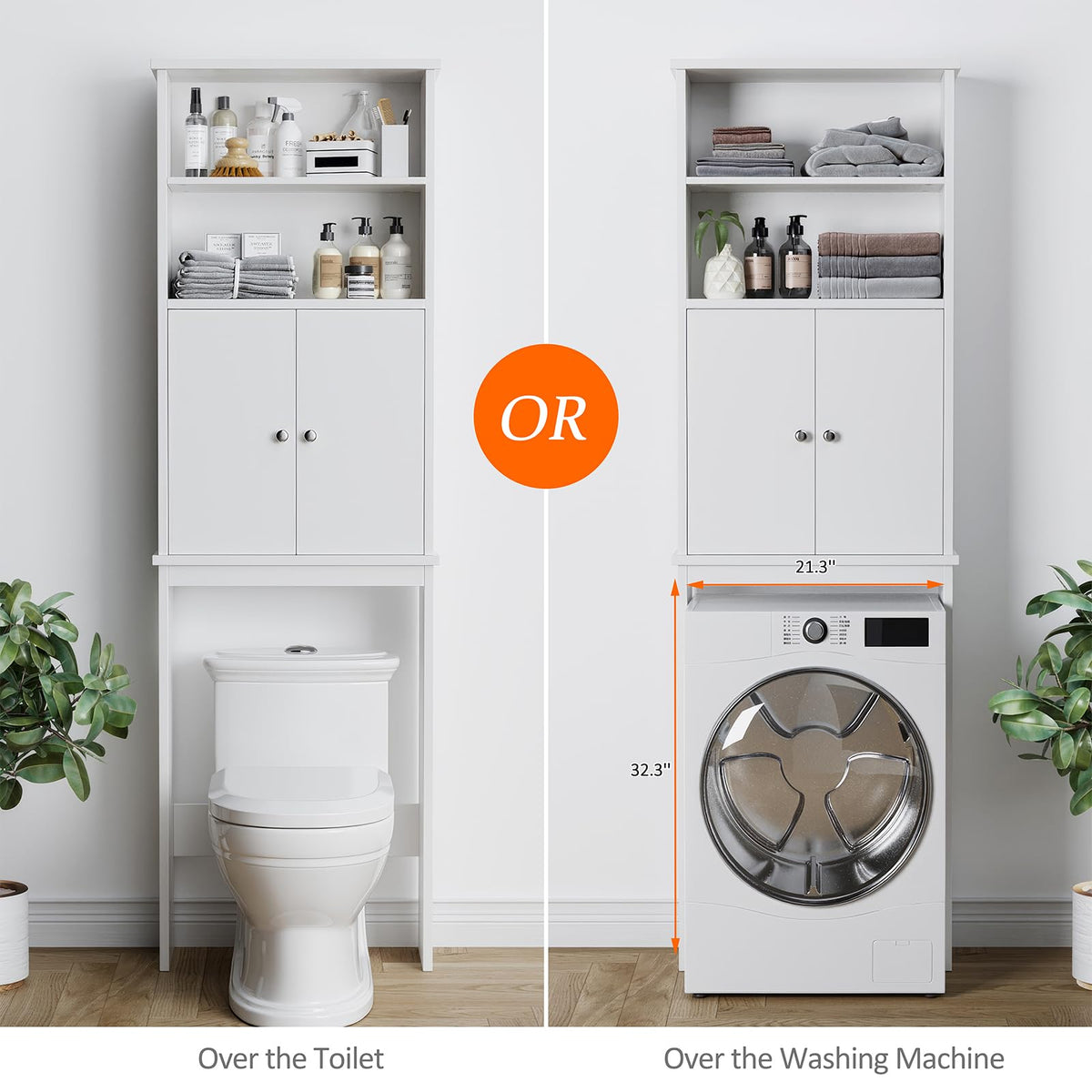 White Over the Toilet Storage Cabinet with Adjustable Shelf G595