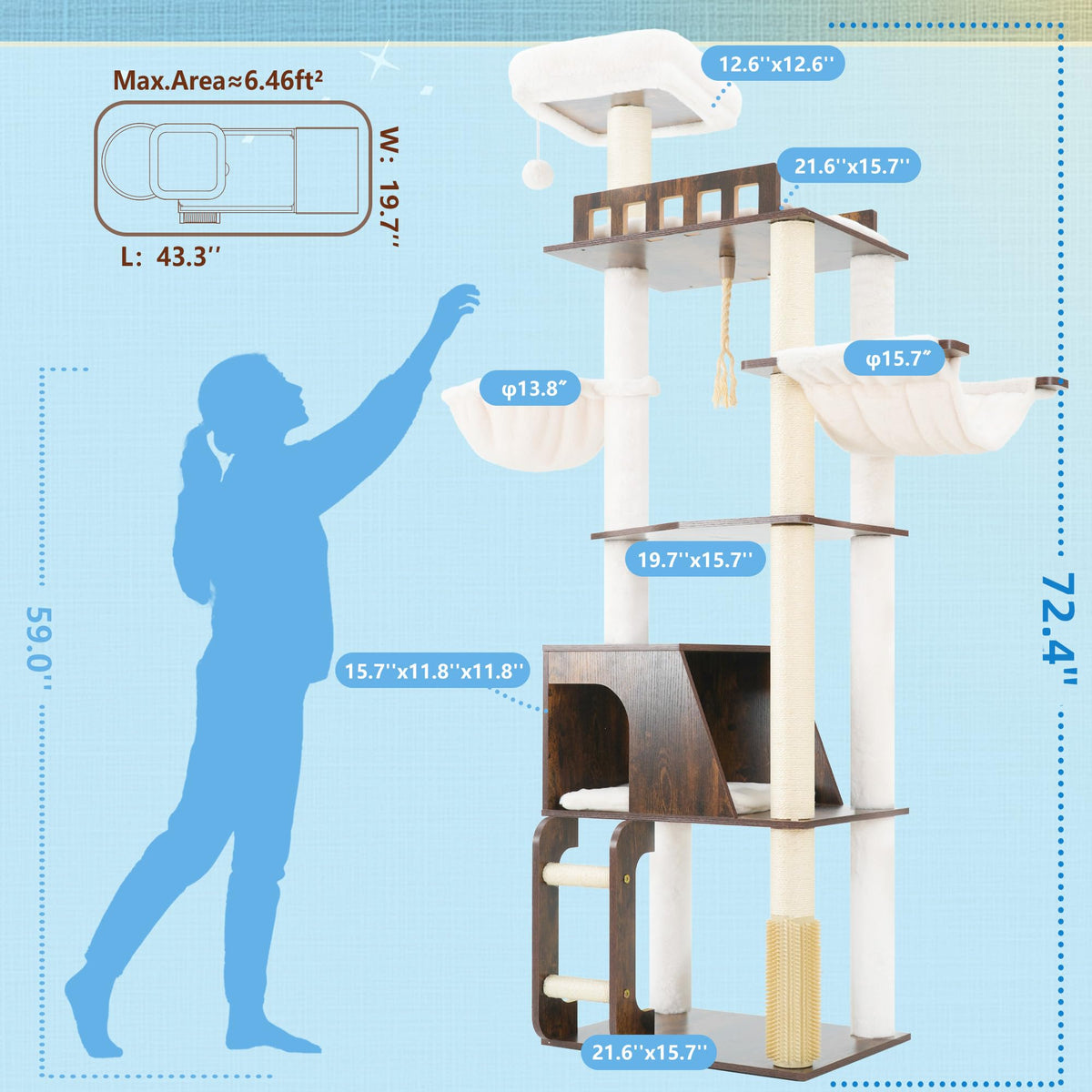 Wooden Cat Tree with Large Platforms Y8661