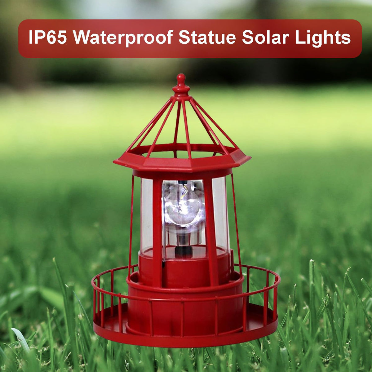 Waterproof Rotating Solar Lighthouse Statue O32758