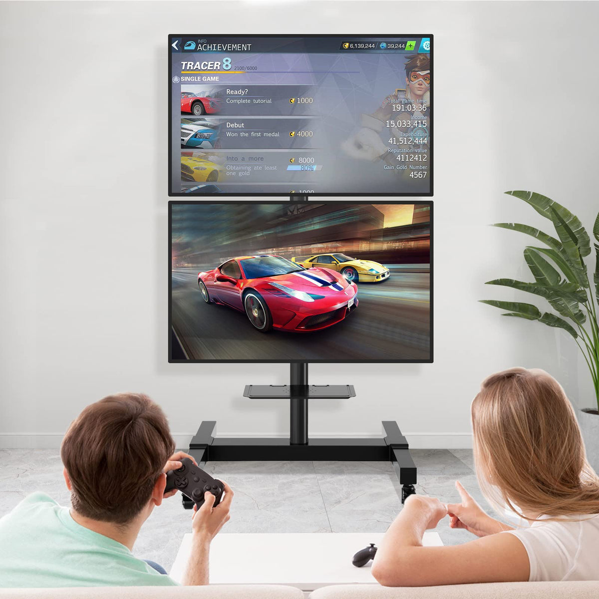 Mobile Dual TV Stand for Two 32-65 Inch Flat Panel Curved TV T539