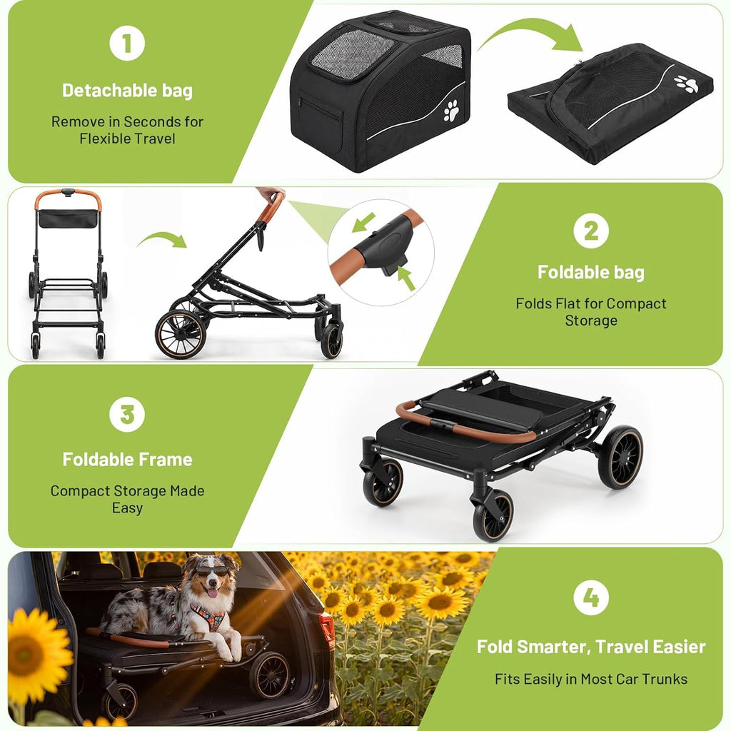 Foldable Dog Stroller for Large Dogs up to 110lbs I7897
