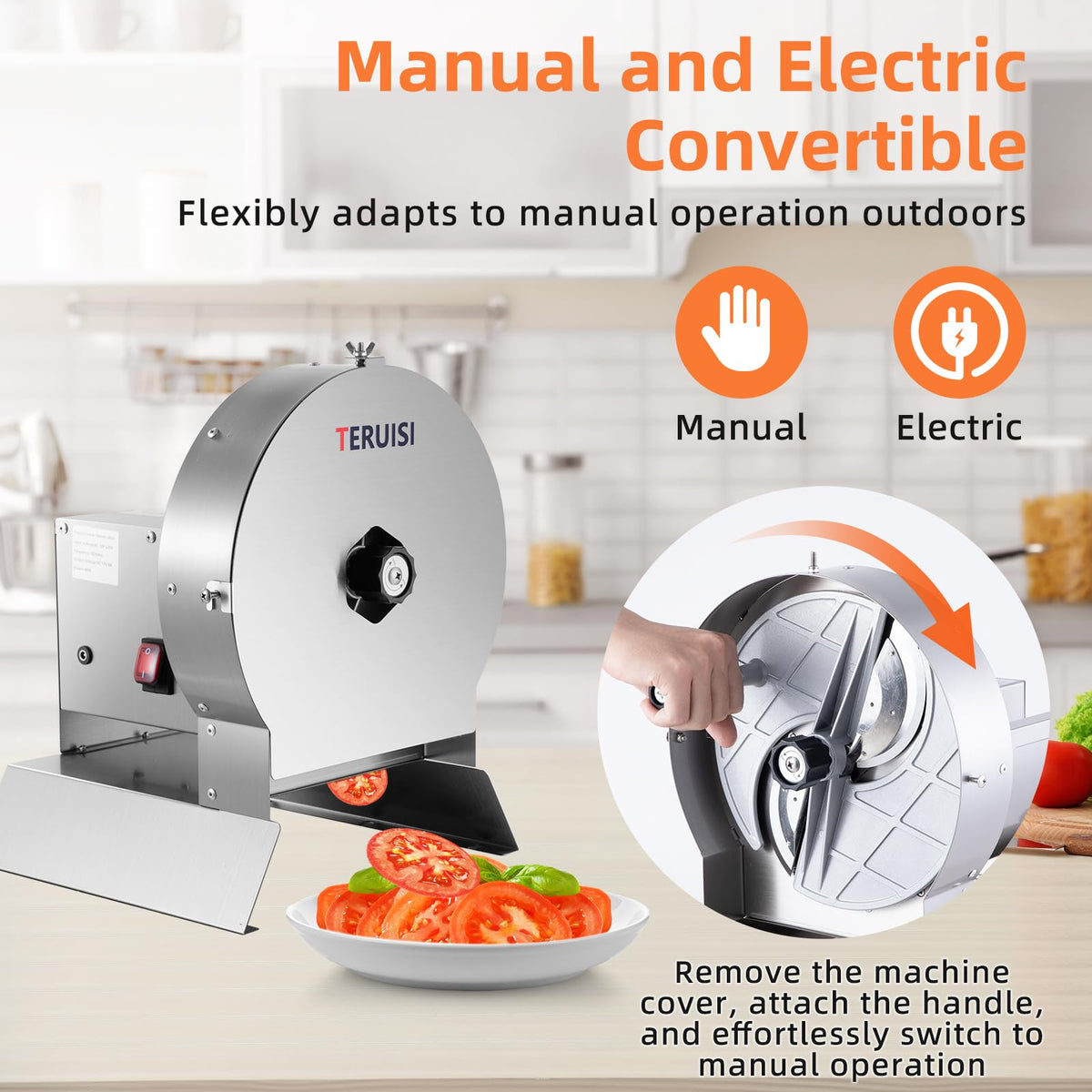 Electric Vegetable Slicer, Stainless Steel 2 IN 1 Manual & Electric Food Slicer A7361