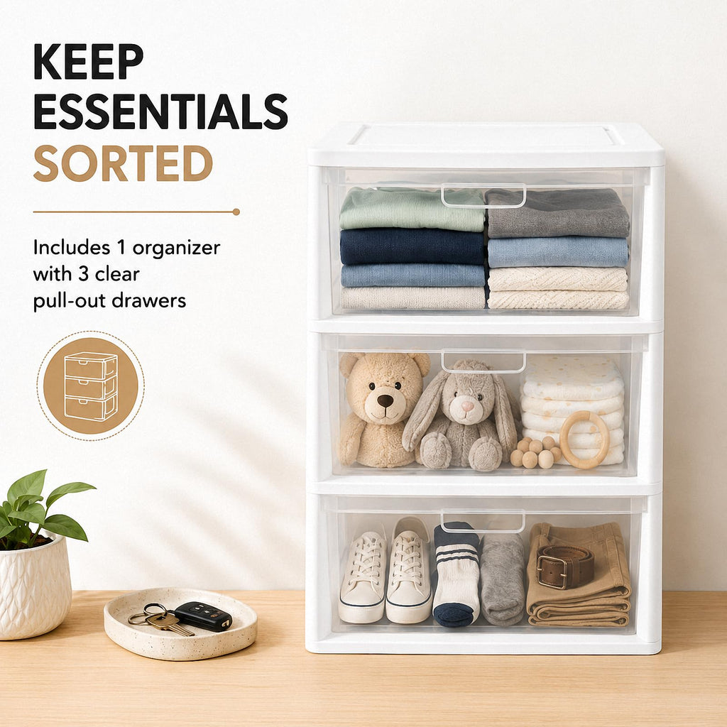 3 Drawer Clear Plastic Storage Organizer O58507