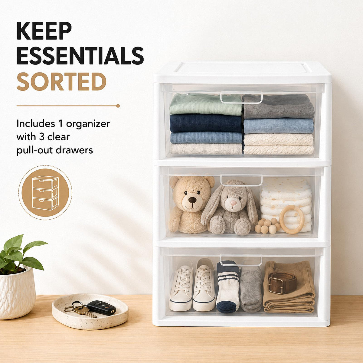 3 Drawer Clear Plastic Storage Organizer O58507