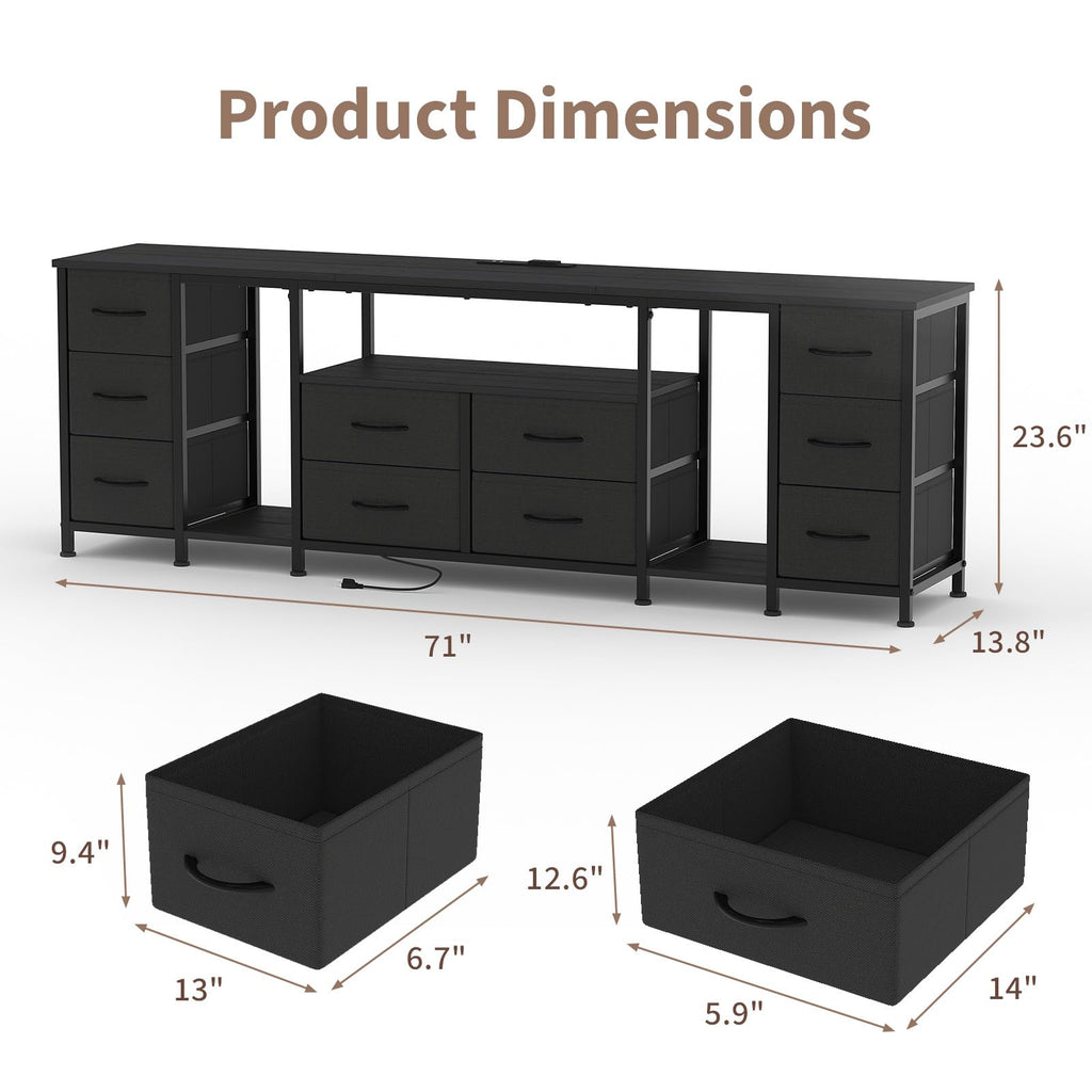 Black 10 Drawer Dresser TV Stand with Power Outlets K79602