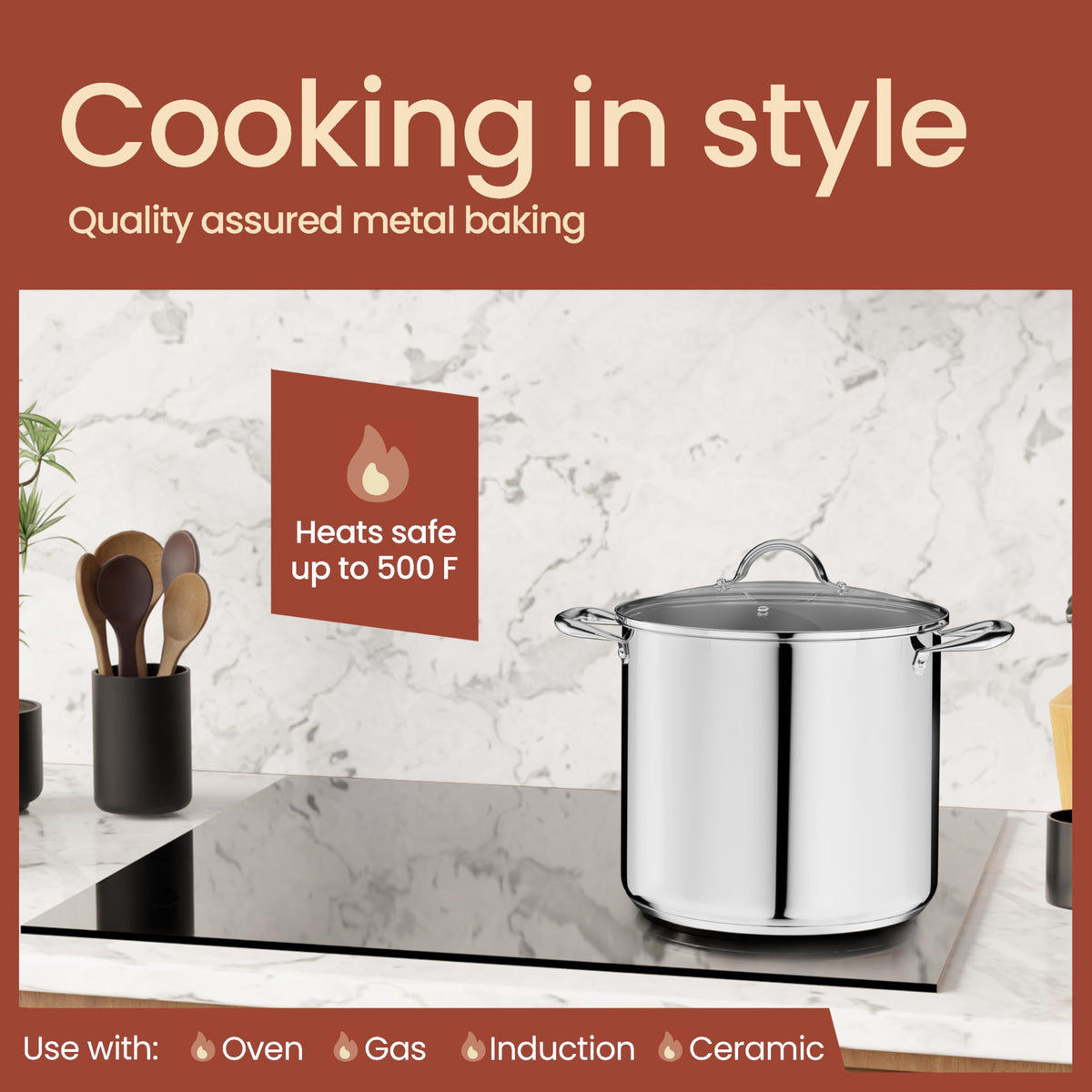 16 Quart Stainless Steel Stockpot with Tempered Glass Lid K7384