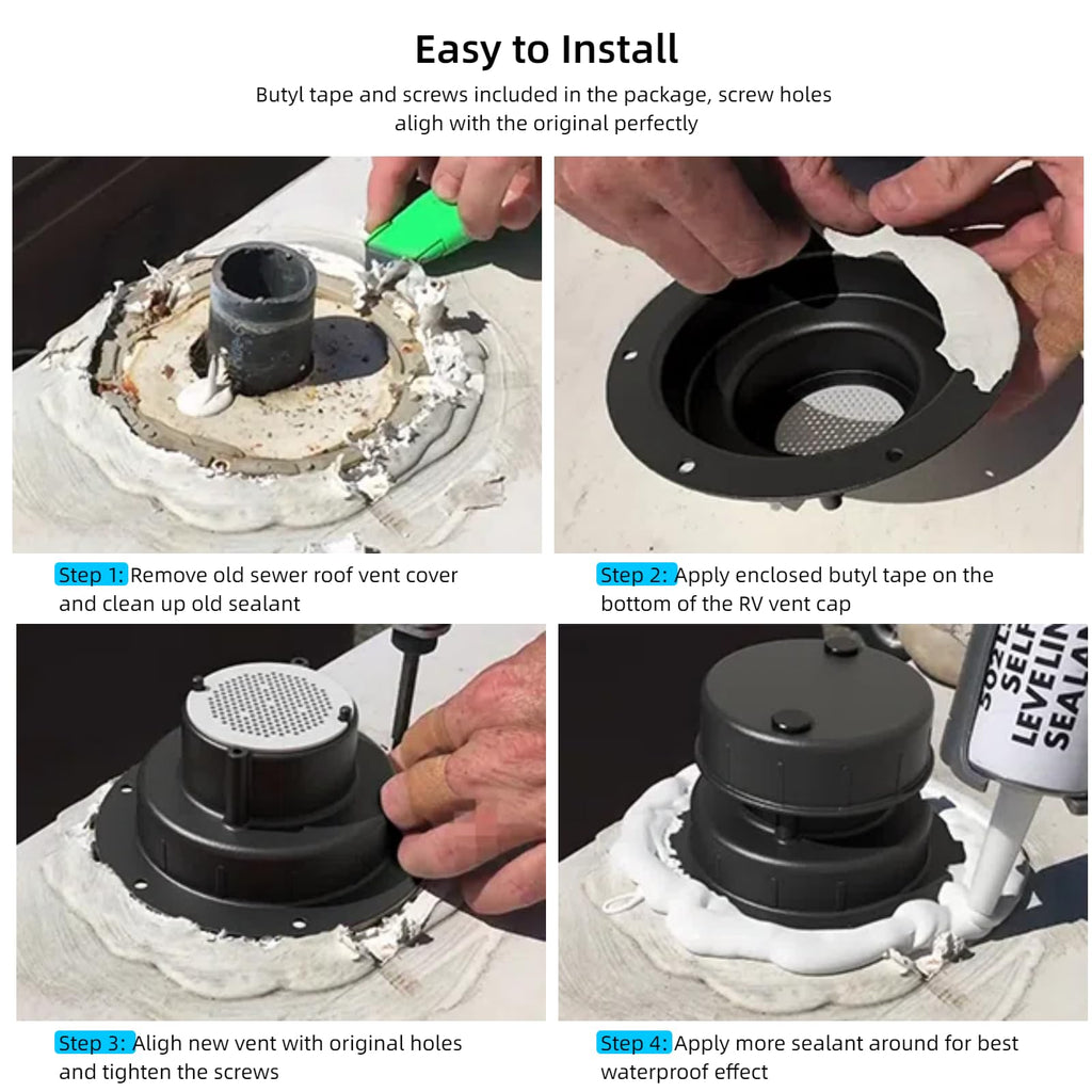 Aluminum RV Sewer Vent Cap with Screen U7718