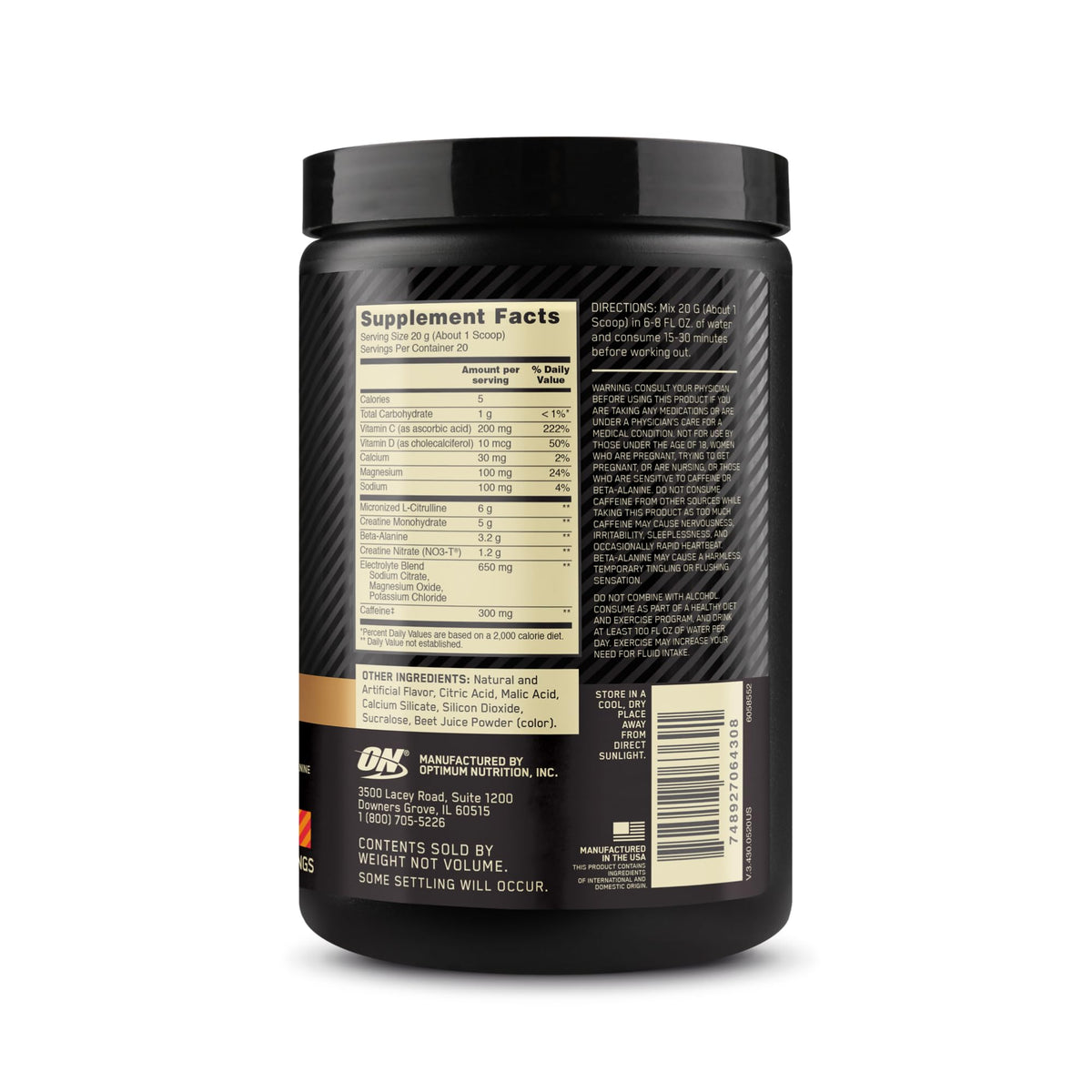 Pre Workout with Creatine Beta-Alanine L-Citrulline and Caffeine, Strawberry Mango Daiquiri, 20 Servings N73642