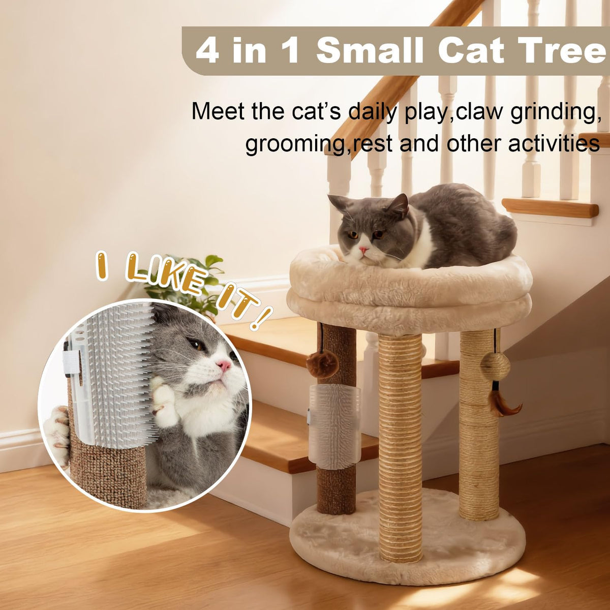 Small Cat Tree with Scratching Post and Soft Bed L866849