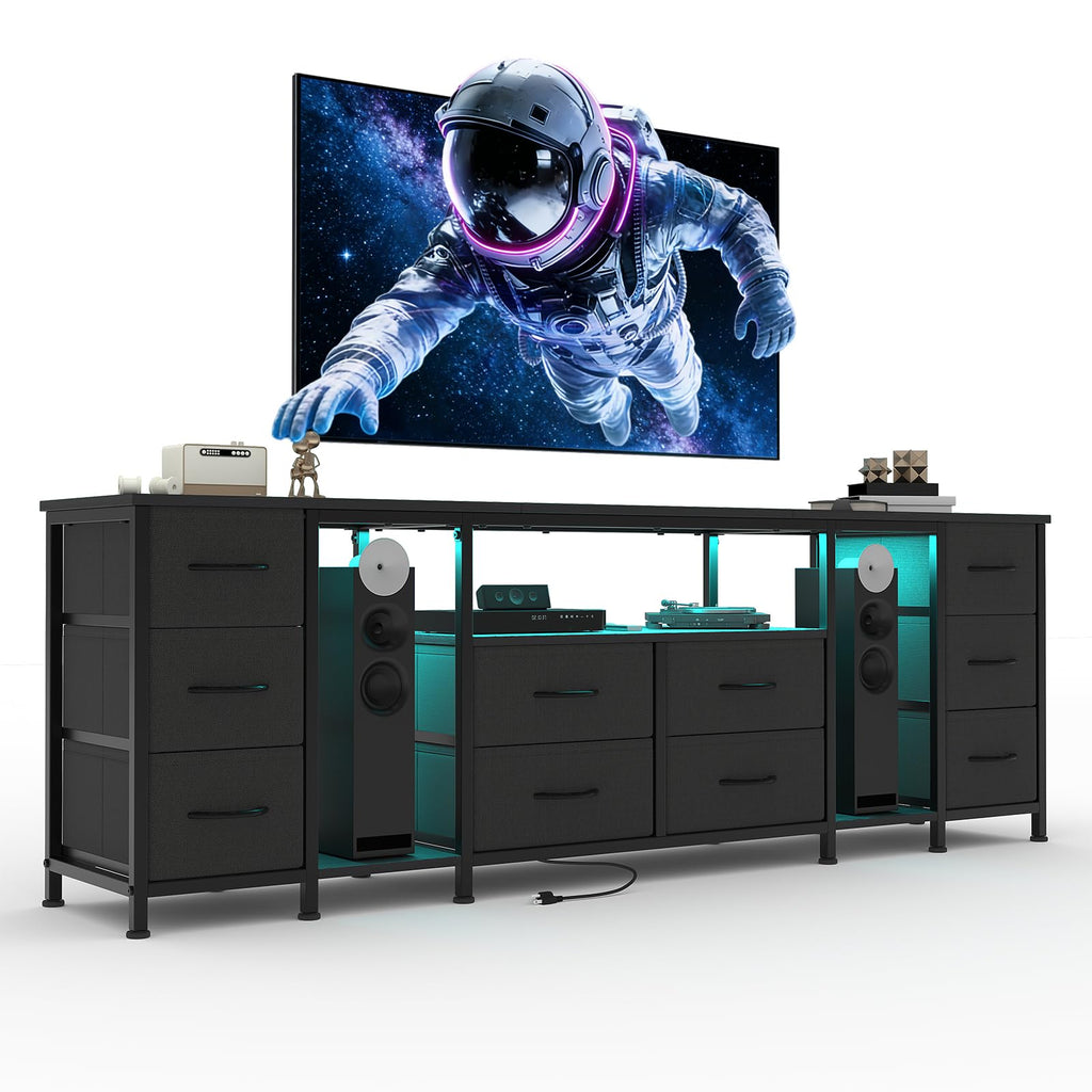 Black 10 Drawer Dresser TV Stand with Power Outlets K79602