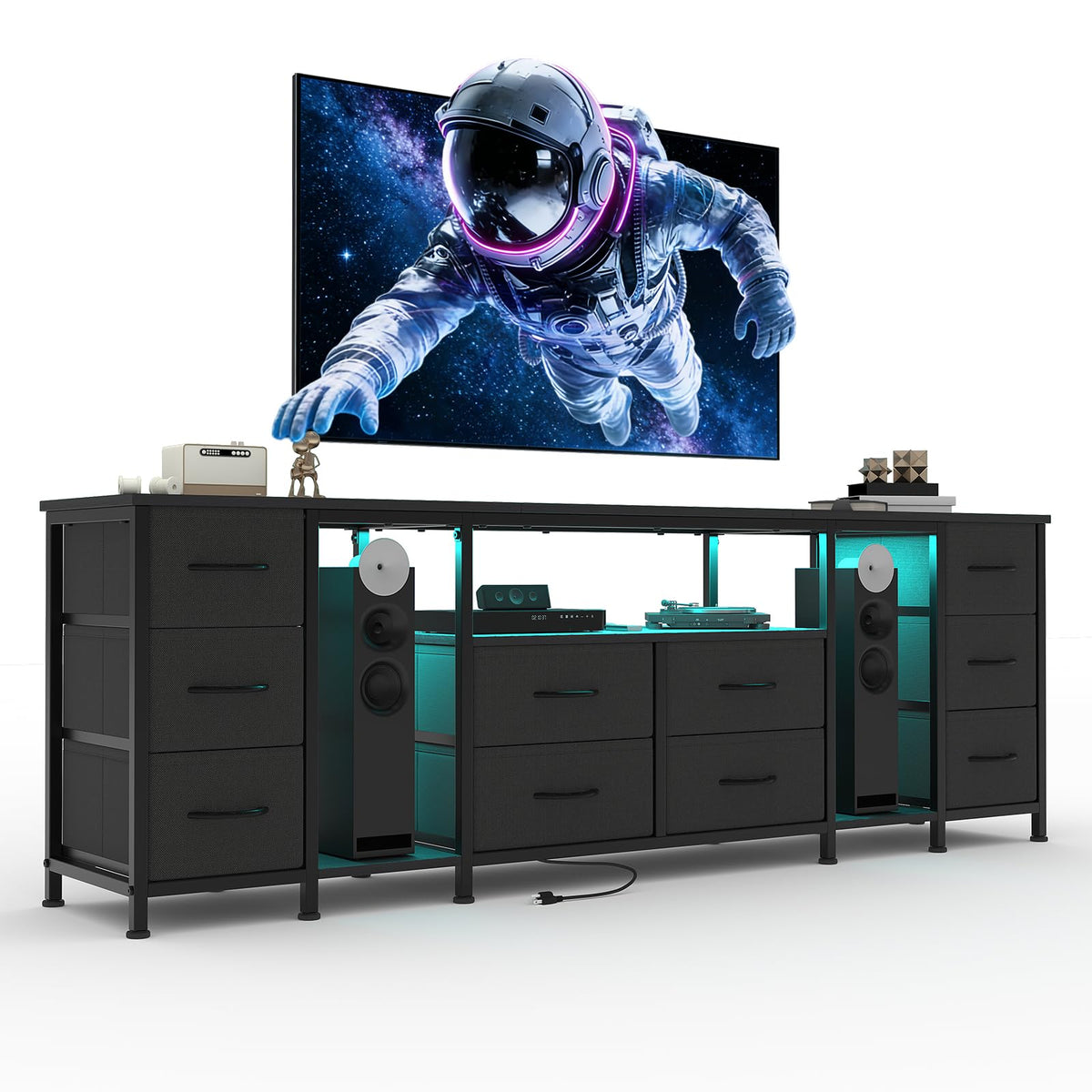 Black 10 Drawer Dresser TV Stand with Power Outlets K79602