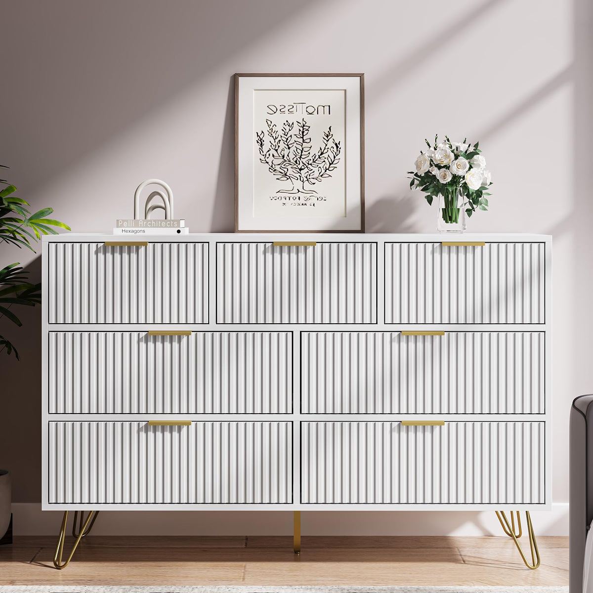 White 7 Drawer Fluted Dresser R2579
