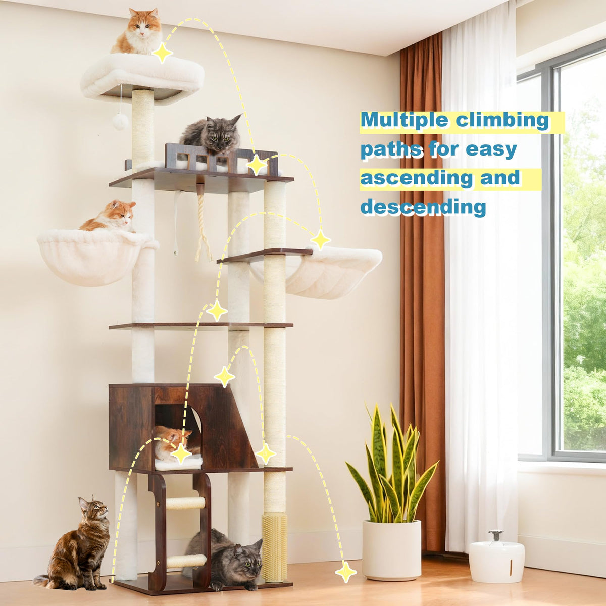 Wooden Cat Tree with Large Platforms Y8661
