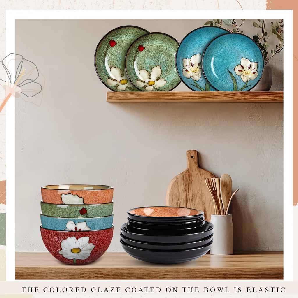 12 Pcs Floral Ceramic Dinnerware Set for 4 O226072