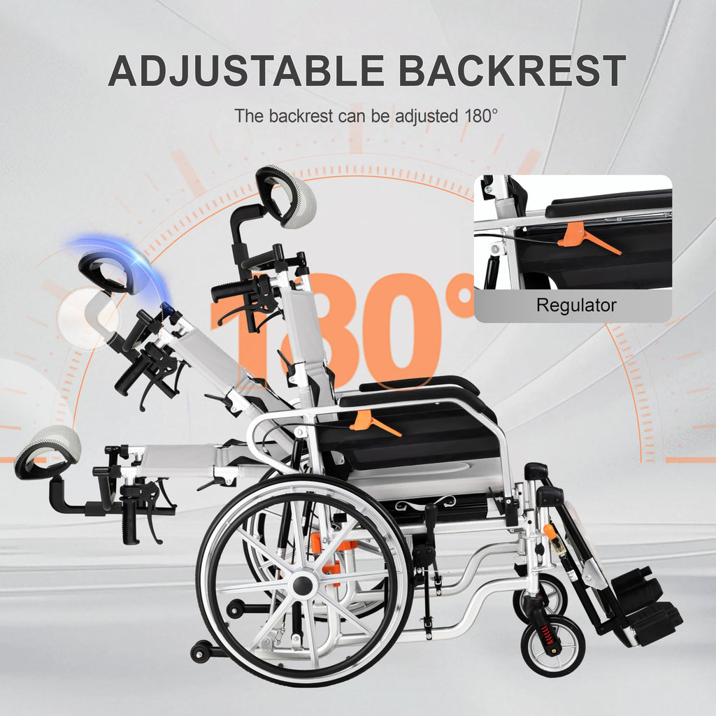 5-in-1 Reclining Wheelchair with 18.5" Wide Seat S2794