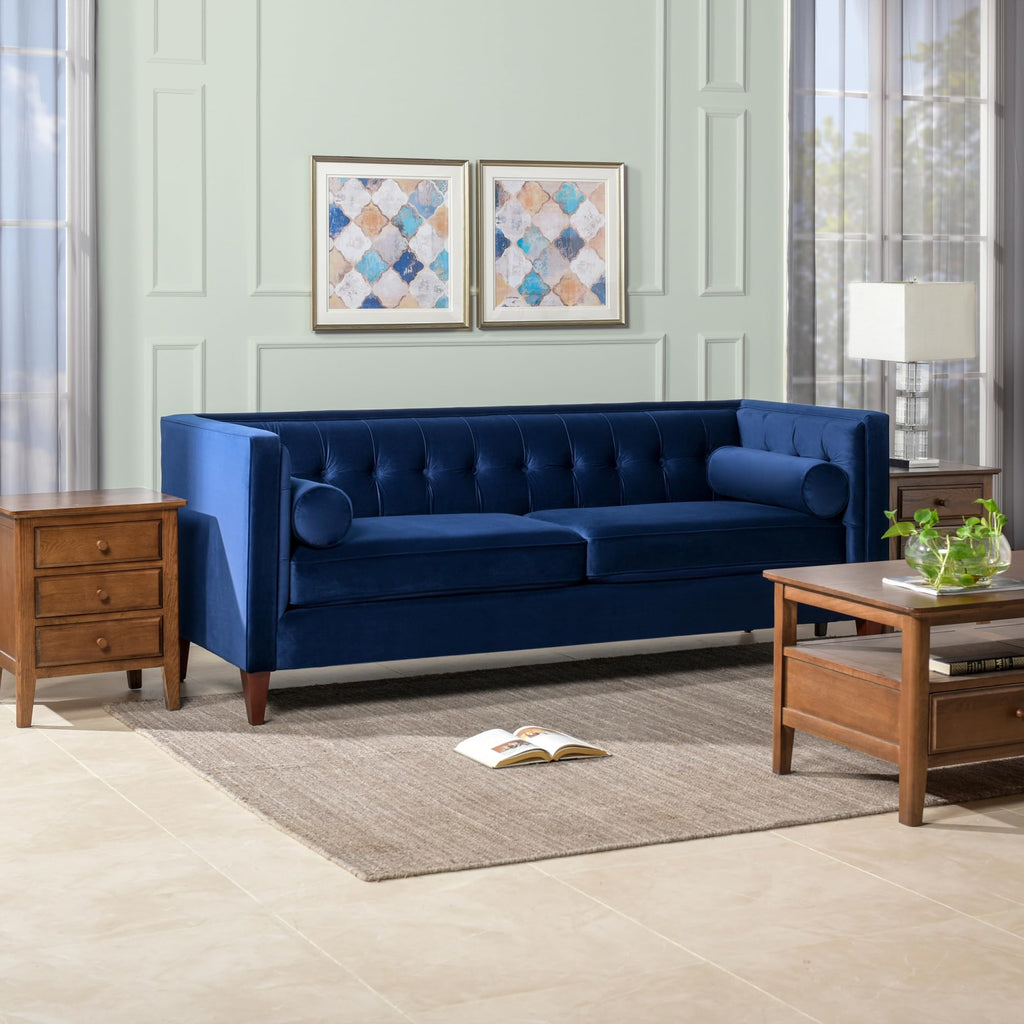 Navy Blue Velvet Tufted Sofa W79543
