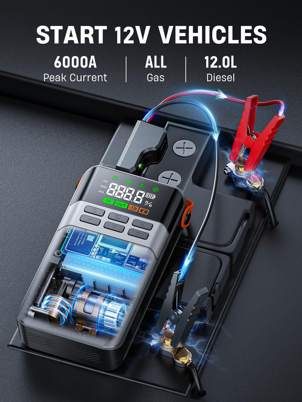 8-in-1 Car Jump Starter with Air Compressor W39453