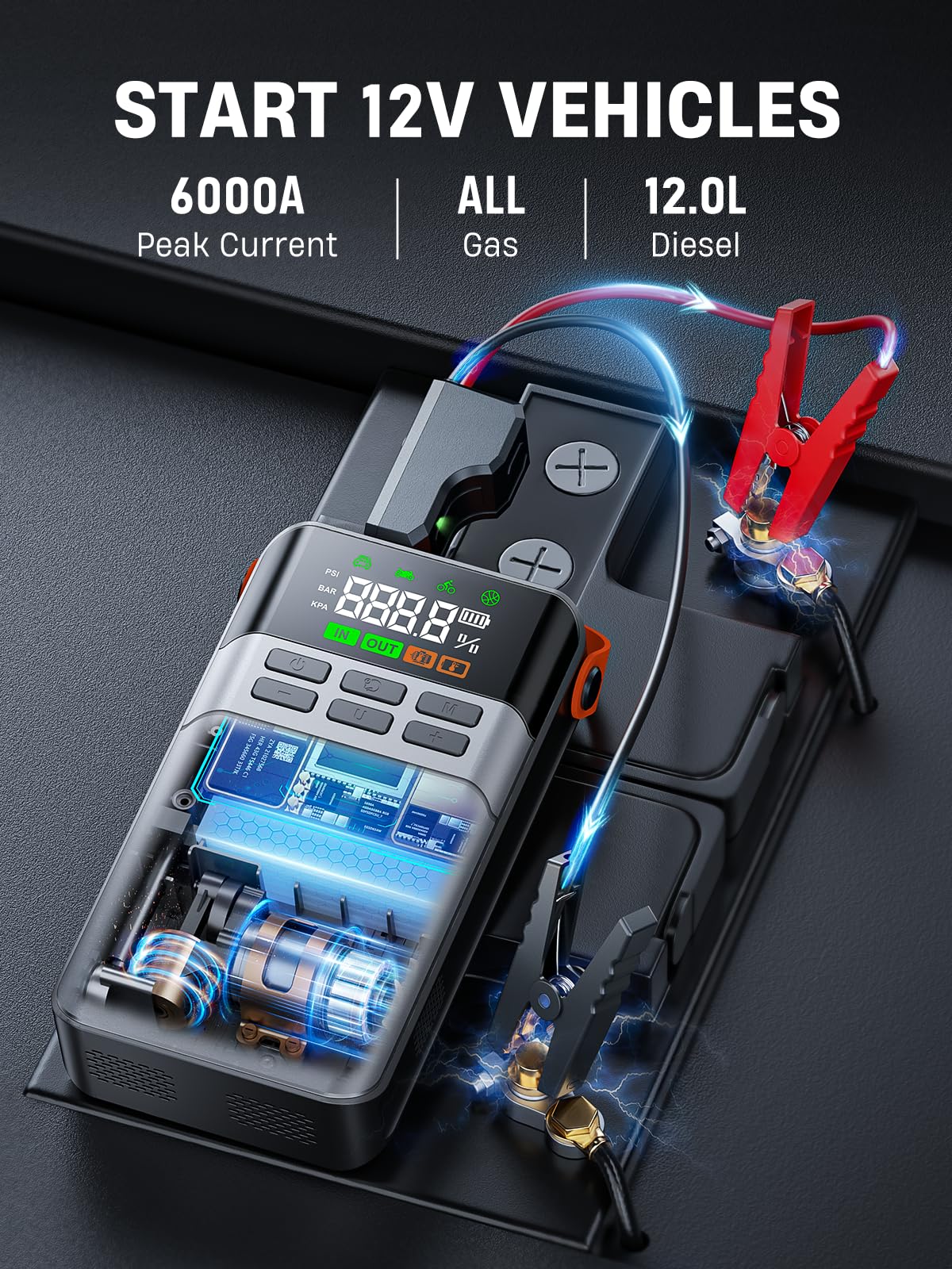 8-in-1 Car Jump Starter with Air Compressor W39453