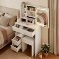 White Vanity Desk with Lighted Mirror and Stool D1915