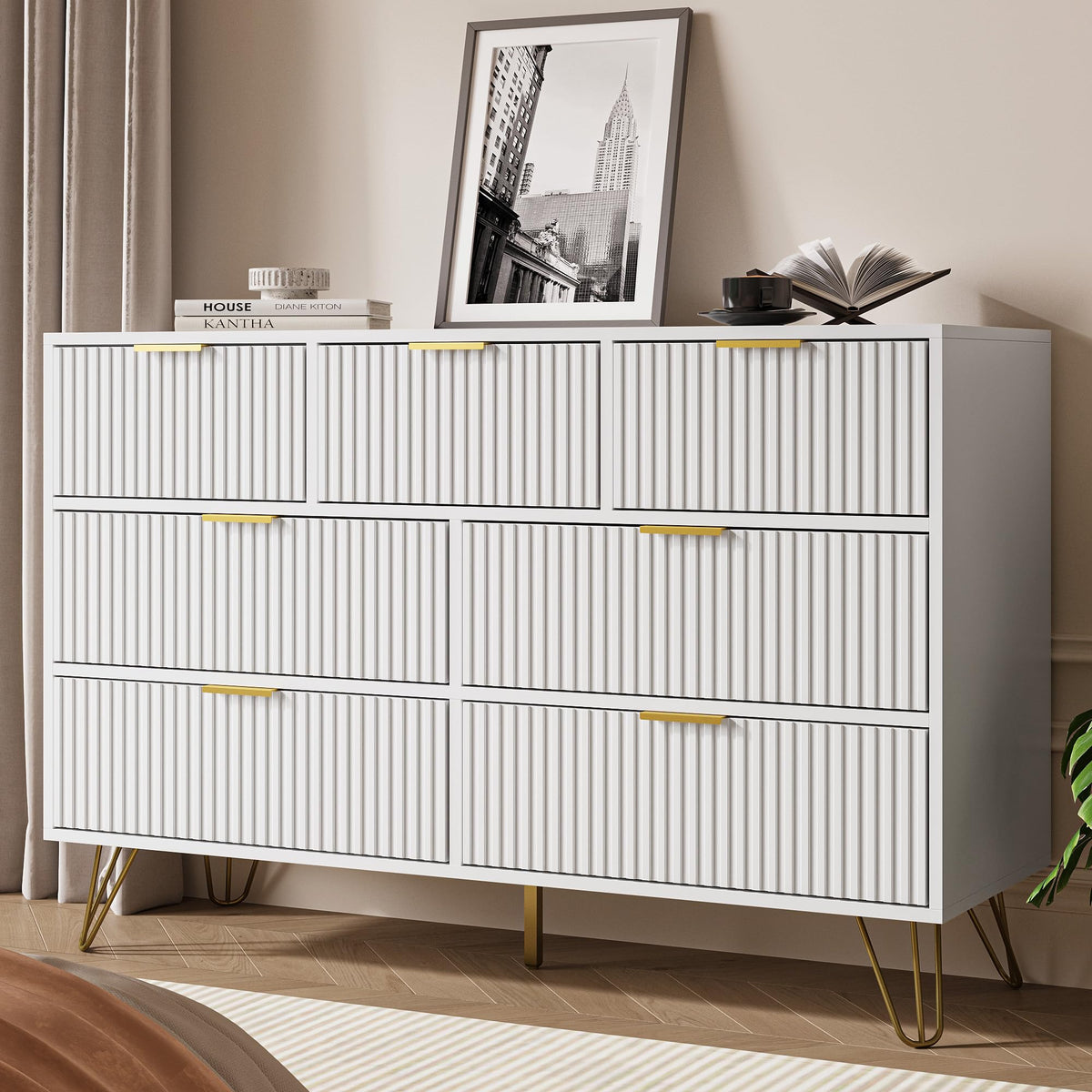 White 7 Drawer Fluted Dresser R2579
